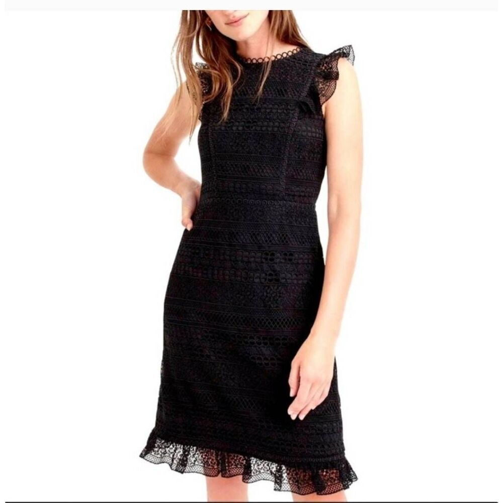 J. Crew Cap Sleeve Ruffle Dress in Mixed Lace Size 2 NWT
